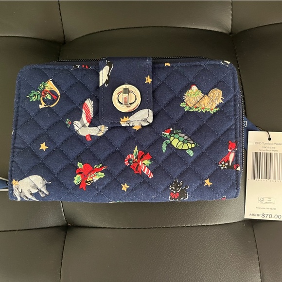 Vera Bradley Handbags - NWT Vera Bradley Christmas Pattern Wallet, Navy Blue Background